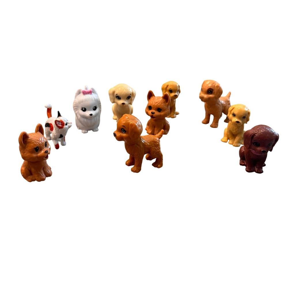 10 Piece Barbie Miniature Pet Lot Assorted Puppy Dogs and Calico Cat Figures